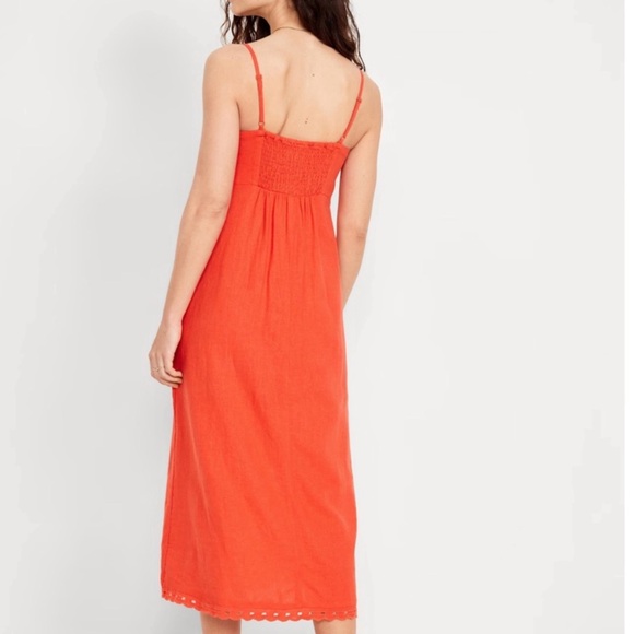 Old Navy Orange Linen Blend Midi Dress - Picture 2 of 3